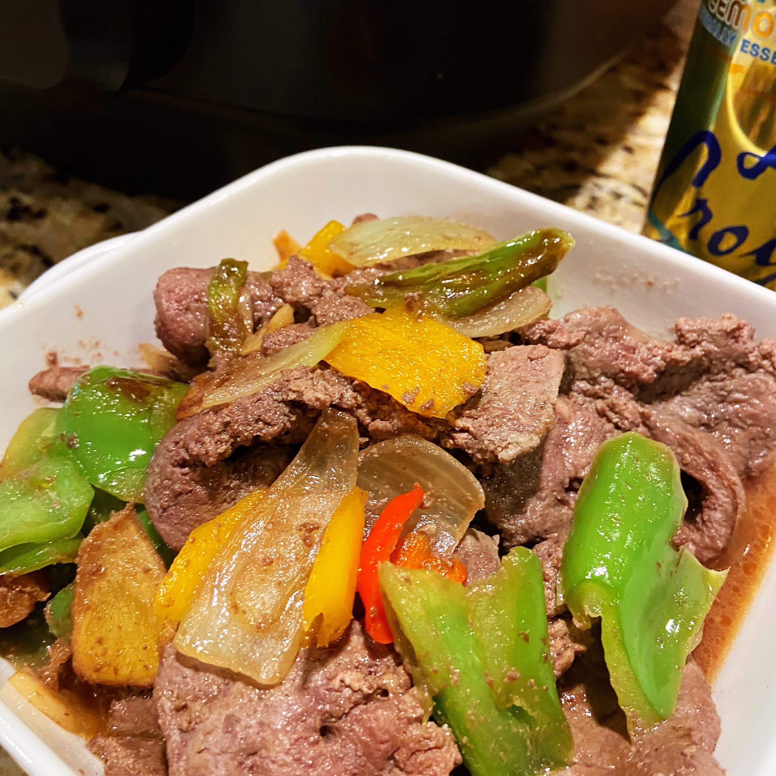 Grilled Calf Liver with Onion and Pepper AirGO recipes by EZCuisine